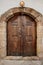 One beautiful entrance door or wooden outdoor in Greece, Rhodes