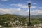 One of the beautiful forged lantern along paved road leading to historic ruins Rozafa Castle in Shkoder, Albania