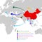 One Belt One Road new Silk Road concept. 21st-century connectivity and cooperation between Eurasian countries.