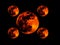 One big and four small bright full orange red blood moon on black background wallpaper with repeated figures.