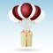 One big gift package soaring with seven helium balloons