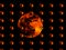 One big and many small bright full orange red blood moon on black background wallpaper with repeated figures.