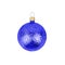 One blue glass ball white background isolated close up, dark blue Ð¡hristmas tree decoration, single shiny round bauble, new year