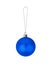 One blue glass ball white background isolated close up, dark blue Ð¡hristmas tree decoration, single shiny round bauble, new year