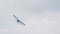 One blue old propeller bi plane flying sky airshow. Biplane flight fly air show.