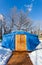 One blue yurt in the winter park