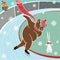 One brown bear is Sprinter skating.Humorous vector