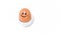 One brown chicken egg with positive face smiling in an egg stand on white backdrop. Drawn black smile