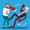 One Businessman Loser Fell To Floor, Second Lucky Businessman The Winner In Boxing Gloves Vector. Isolated Illustration