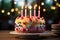 One candle shines brightly on a mouthwatering birthday cake