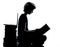 One caucasian young teenager silhouette boy or girl reading