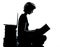 One caucasian young teenager silhouette boy or girl reading