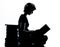 One caucasian young teenager silhouette girl reading