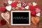 One Chalkbord, Many Red Hearts, Wedding