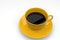 One coffee cup, yellow ceramic, on white background