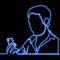 One continuous drawn line man with smartphone neon