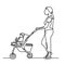One continuous drawn line woman with a stroller drawn from the hand a picture of the silhouette. Line art. character