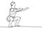 One continuous drawn line of yoga drawn from the hand picture silhouette. Young mane doing stretching straightened hands forward