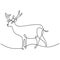 One continuous line design silhouette of deer. The reindeer standing in the field hand drawing line art on white background