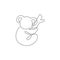 One continuous line drawing of adorable koala on tree for national zoo logo identity. Little bear from Australia mascot concept