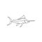 One continuous line drawing of big wild marlin for marine company logo identity. Swimming fish mascot concept for fishing