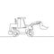 One continuous line drawing of bulldozer for digging soil, commercial vehicle. Heavy backhoe construction trucks equipment concept