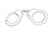 One continuous line drawing of closed handcuffs. Symbol of police justice and jail convict concept in simple linear