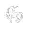 One continuous line drawing of cute beauty unicorn for company logo identity. Kids fantasy dream concept about mammal animal