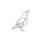 One continuous line drawing of cute California quail for farm logo identity. Highly sociable bird mascot concept for national park