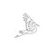 One continuous line drawing of cute flying heron for company logo identity. Coastal bird mascot concept for national park icon.
