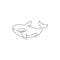 One continuous line drawing of cute orca for marine logo identity. Killer whale mascot concept for sea world show icon. Modern