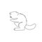 One continuous line drawing of cute standing beaver for logo identity. Funny adorable mammal animal mascot concept for national