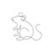 One continuous line drawing of cute standing mouse for logo identity. Funny rodent animal mascot concept for pest control icon.