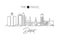 One continuous line drawing of Detroit city skyline, USA. Beautiful landmark. World landscape tourism travel vacation poster print