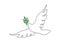 One continuous line drawing of dove of peace flying with green olive twig. Bird and branch symbol of peace and freedom