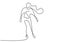 One continuous line drawing of figure skating girl. Young happy woman playing ice skating in the ice area while free dancing.