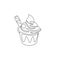 One continuous line drawing of fresh delicious sundae ice cream cup with wafer stick logo emblem. Snack food cafe shop logotype