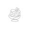 One continuous line drawing fresh delicious sundae ice cream restaurant logo emblem. Sweet dessert food cafe shop logotype