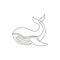 One continuous line drawing of giant whale for water aquatic park logo identity. Big ocean mammal animal mascot concept for