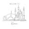 One continuous line drawing Kul Sharif Mosque landmark. Beautiful famous masjid at Kazan Russia. Religious holy place home wall