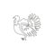 One continuous line drawing of large turkey for livestock logo identity. Giant avian mascot concept for animal husbandry icon.