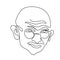 One continuous line drawing of Mahatma Gandhi. An Indian figure who was the leader of the Indian independence isolated on white