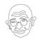 One continuous line drawing of Mahatma Gandhi. An Indian figure who was the leader of the Indian independence isolated on white