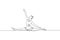 One continuous line drawing of rhythmic motion young beauty gymnast girl. Floor exercise performer in leotard. Healthy active