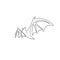 One continuous line drawing of scary bat for ghost house logo identity. Evil mammal animal mascot concept for horror symbol.