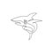 One continuous line drawing of shark sea fish predator for underwater life aquarium logo identity. Wild sea animal concept for