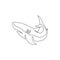 One continuous line drawing of shark sea fish predator for underwater life aquarium logo identity. Wild sea animal concept for