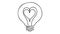 One continuous line drawing of shining lightbulb with power love icon logo emblem.