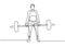 One continuous line drawing of strong woman body builder at gym. Girl workout with lifting barbells during a weightlifting session