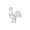 One continuous line drawing of tough rooster for poultry business logo identity. Chicken mascot concept for organic meat food icon